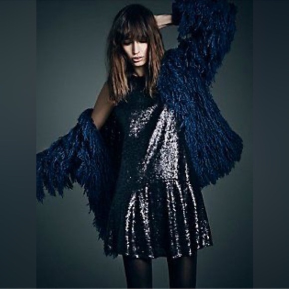 Free People Liquid Shine Black Sequin Mini Dress M - Picture 3 of 7